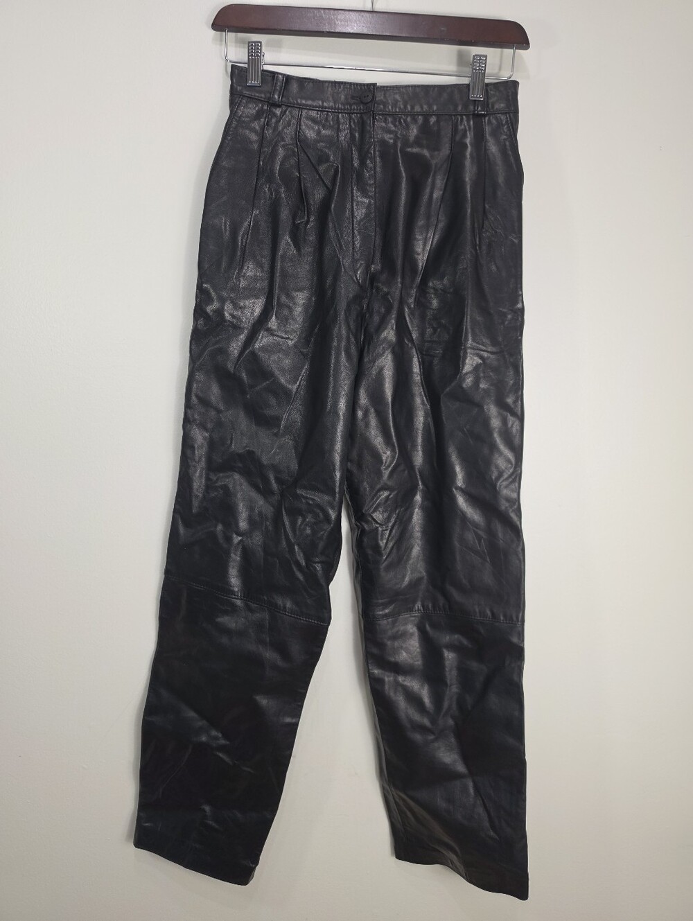 Vintage Women's Black Leather High-Waist Pants